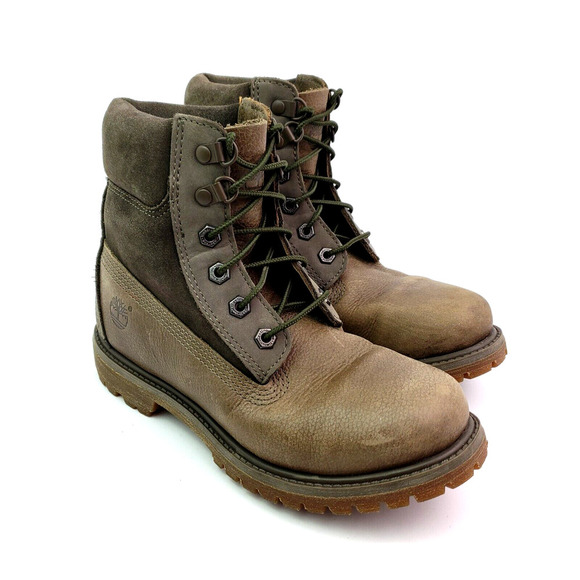 Timberland 6" Premium Womens Size 6.5 Brown Gray Leather Suede Boots A19C2 - Picture 1 of 11